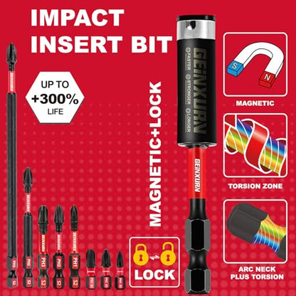GEINXURN Impact Tough Phillips Bits PH1/PH2/PH3 Insert Driver Bits,19Pack Bulk Phillips Screwdriver Bits Set with 1Pcs Impact Bit Holder - size: MIXED-PH-19PCS