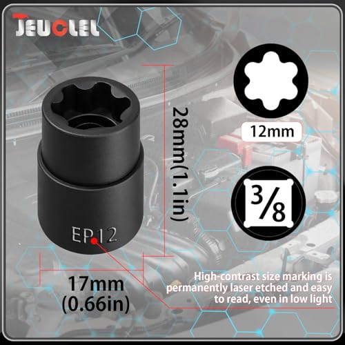 EP Socket EP12, 6 Point 3/8” Dr Female External E-Torx Plus Socket | EP Socket, Female External, E-Torx Plus Socket, External, Cr-V Steel, High Deformation Prevention - size: EP12
