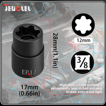 EP Socket EP12, 6 Point 3/8” Dr Female External E-Torx Plus Socket | EP Socket, Female External, E-Torx Plus Socket, External, Cr-V Steel, High Deformation Prevention - size: EP12