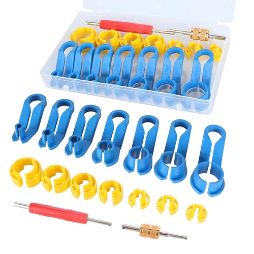 16PCS AC Fuel Line Disconnect Removal Tool Set, 1/4 5/16 3/8 1/2 5/8 3/4 7/8 Inch Car Transmission Oil Cooler Line Quick Disconnect Kit, Fuel Line Master Disconnect Tool with Valve Core Remover