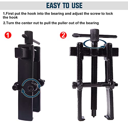 XIIW 4 Bearing Puller Kit 2'' 3'' 4'' 6'' with 2 Jaws Pulley Puller Tool Adjustable | Chrome Vanadium Steel Bearing Gear Puller Set Hand Remover Tool Pump Pulley Remover for Wheel, Motorcycle, Bearings, Gears - size: 2-Jaw Bearing Puller 2'' 3'' 4'' 6''