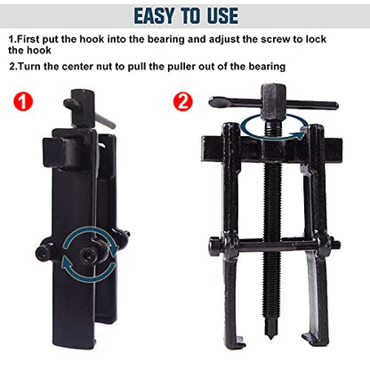 XIIW 4 Bearing Puller Kit 2'' 3'' 4'' 6'' with 2 Jaws Pulley Puller Tool Adjustable | Chrome Vanadium Steel Bearing Gear Puller Set Hand Remover Tool Pump Pulley Remover for Wheel, Motorcycle, Bearings, Gears - size: 2-Jaw Bearing Puller 2'' 3'' 4'' 6''