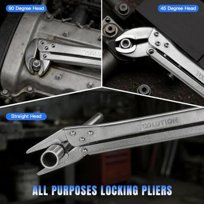 3-Piece 15" Long Reach Locking Pliers Straight, 45° & 90° | Angled Jaw Vice Grips Extra Long Nose Narrow Spaces Fast Release Design for Automotive, Welding, Home Repair - color: 3 Pack (Straight+ 90°+ 45°)