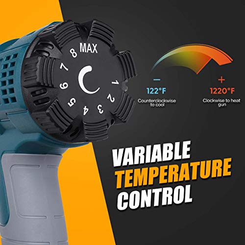 Heat Gun Kit 2000W with Variable Temperature 5 Nozzles, Adjustable Hot Air Gun 122°F-1112°F Fast Heating for DIY Shrink PVC Tubing/Wrapping/Crafts, Stripping Paint(2000W Rear Cover Temp Adjust) - color: 2000w Rear Cover Temp Adjust