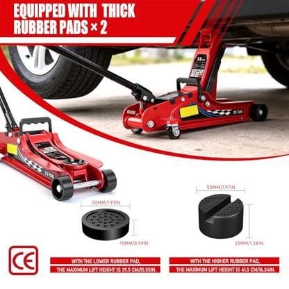 LARBANKE 2.5 Ton Floor Jack, 5500 lbs Capacity Low Profile Floor Jack, with 2 Rubber Pads, Lifting Range 3.35" to 14.96", for Sedans, Pickups, MPVs, Red