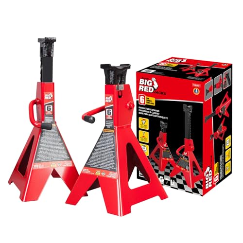 Big RED 6 Ton (12,000 lbs) Car Jack Stands 15.47-23.35'' for Lifting SUV, Pickup Truck, Car and UTV/ATV, 1 Pair - size: 6 ton basic