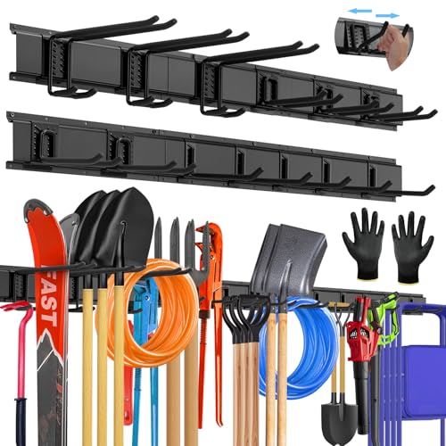 96'' All-Metal Garage Tool Organizer Wall Mount – Heavy-Duty Tool Rack Holds 960 lbs, Adjustable Hooks for Garage, Yard, and Garden Equipment - size: 96" Alloy Steel