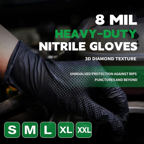 FINITEX Industrial Diamond Texture Nitrile Black Glove - 100/1000PCS Chemical Resistant 8mil Mechanic Disposable Gloves - color: Black (Medium 1000)