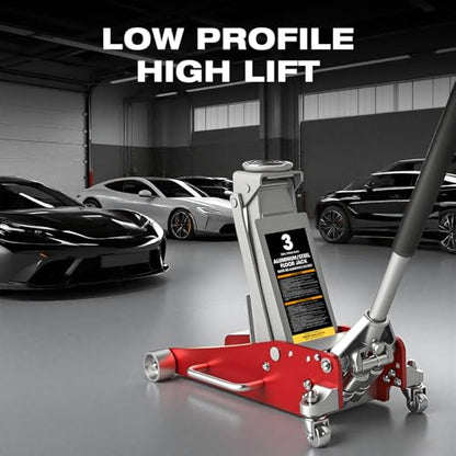Big RED 3 Ton Low Profile Aluminum/Steel Racing Floor Jack with Dual Piston Quick Lift Pump, 6000 lb Capacity, Lift Range 3.94"-18.31", SUV & Truck Compatible, Red - style: Aluminum/Steel