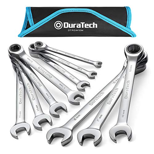 DURATECH Ratcheting Wrench Set, Combination Wrench Set, Metric, 10-piece, 6-18mm, CR-V Steel, with Pouch - size: 6.0-18.0mm, style: Regular