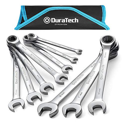 DURATECH Ratcheting Wrench Set, Combination Wrench Set, Metric, 10-piece, 6-18mm, CR-V Steel, with Pouch - size: 6.0-18.0mm, style: Regular