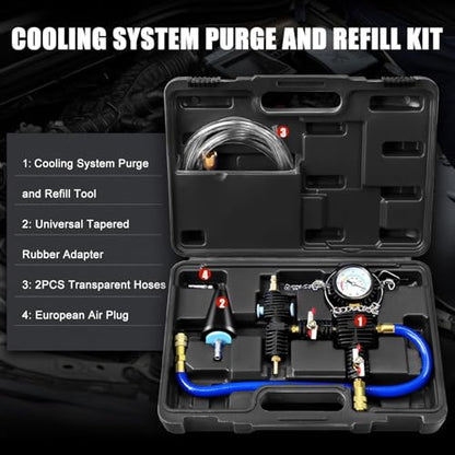 JIFETOR Radiator Coolant Refill Cooling System Vacuum Purge Tool Kit Black | Universal Automotive Water Tank Pneumatic Vacuum Antifreeze Change Filler Set Tapered Adapter Case Hose for Car Van SUV Truck - color: Black Case
