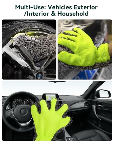 Car Wash Mitt, 2-Pack Microfiber Scratch Free Auto Detailing Supplies for Cleaning, Washing Dusting,Thickened 5-Finger Clean Gloves Design for Interior Exterior Cleaning Tight Spaces and Wheel | Supplies for Cleaning, Washing Dusting,Thickened 5-Finger Cl