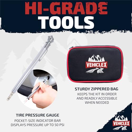 Vehiclex Tire Repair Kit for Plug and Patch with Aluminum Handled Tools - Emergency Kit in Zippered Bag for Car, Motorcycle, ATV, Tractor, Lawn Mower - size: Compact kit