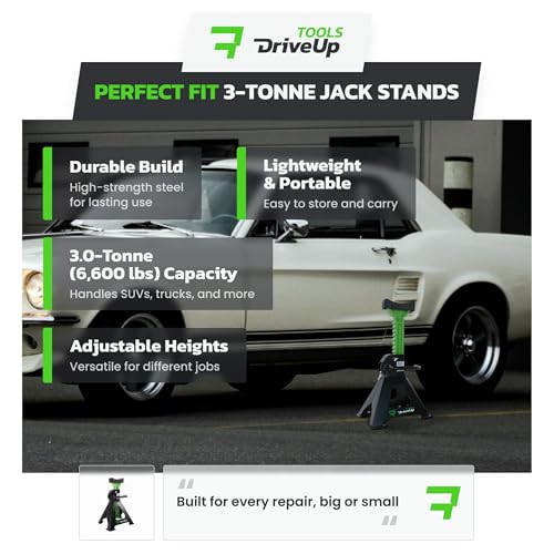 Jack Stands 3 Ton (6,600 lb) Heavy Duty Steel, Double Locking, Set of 2, Adjustable Height 11.03-16.7 Inch, Green Car Jack Stands for Cars SUV Trucks Vans - size: 3 Ton