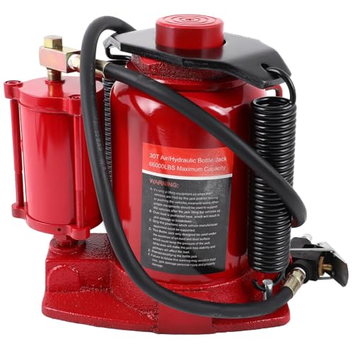 30 Ton (66,000 lb) Pneumatic Air Hydraulic Bottle Jack with Manual Hand Pump for Auto Truck Travel Trailer Repair Lift - Red