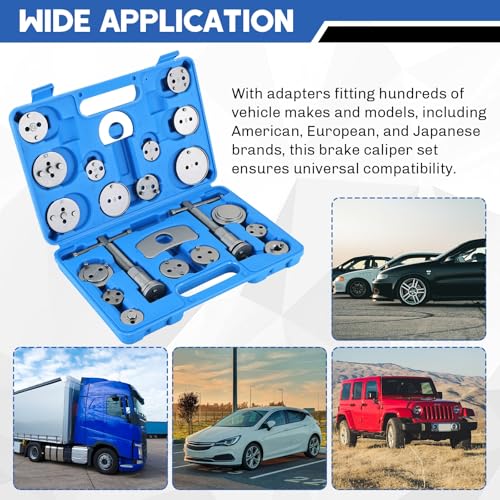 Universal Heavy-Duty Disc Brake Caliper Tool Kit 24pcs | Wind Back Tool Set for Brake Pad Replacement, Brake Caliper Compression Tool Fits most Vehicles (Blue) - color: Blue