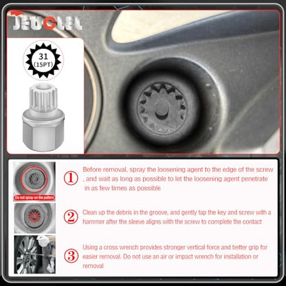 31/15PT Wheel Locking Nut Key for BMW, Anti-Theft Lug Nut Removal | Wheel Lock Nut Socket Adapter, Anti-Theft Screw Remover, Hand Repair Tool, Tyre Fitting, garage - size: 31/15Pt Key