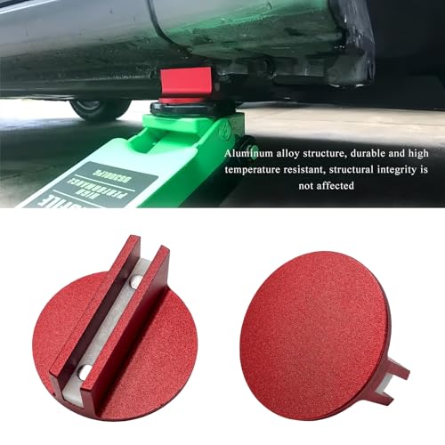 Universal Magnetic Jack Pad, 0.4" Slotted Aluminum Grooved Jacking Puck Pinch Weld Adapter, Heavy Duty Pinch Weld Frame Rail Protector for Sub-Frame Vehicle Floor Jack (Red) - color: Red