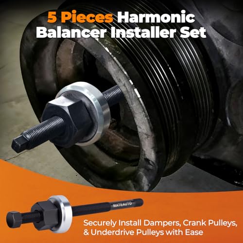 5 Piece Harmonic Balancer Installer Tool Set | 4 Adapters & Nut Bearing, Long Reach Crank Pulley Underdrive Pulley Damper Installation Tool Kit for Smooth Install