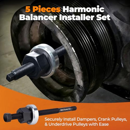 5 Piece Harmonic Balancer Installer Tool Set | 4 Adapters & Nut Bearing, Long Reach Crank Pulley Underdrive Pulley Damper Installation Tool Kit for Smooth Install