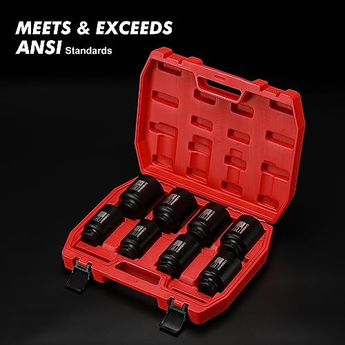 CASOMAN 8PCS 1/2"Dr. Deep Impact Socket Set-SAE, 1-9/16" to 2", 6-Point, Spindle Axle Nut Impact Socket Set, CR-MO, Impact Grade - size: 8PCS(1-9/16 Inch - 2 Inch), style: Deep