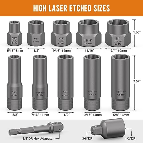 12-Piece Deep and Shallow Bolt Extractor Socket Set, Upgrade Stripped Easy Out Bolt Nut Remover Set For Removing Studs, Damaged, Frozen, Rusted, Rounded-Off Bolts, Nuts & Screws - size: 12PCS