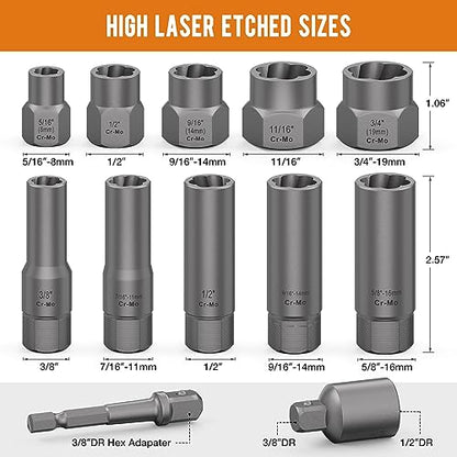 XEWEA 12-Piece Deep and Shallow Bolt Extractor Socket Set | Upgrade Stripped Easy Out, Bolt Nut Remover, For Removing Studs, Damaged, Frozen, Rusted, Rounded-Off Bolts, Nuts & Screws - size: 12PCS