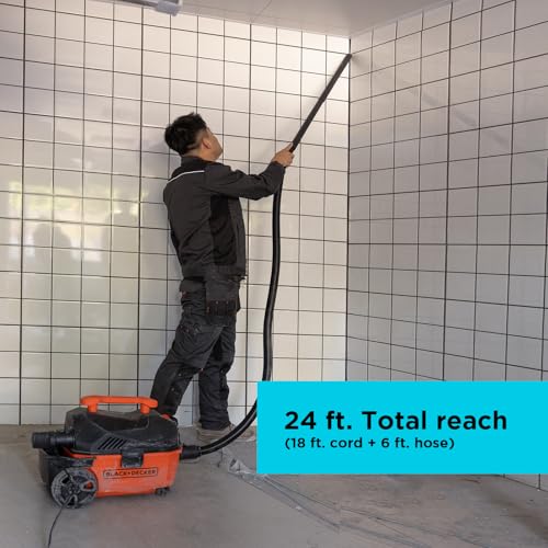 BLACK+DECKER Shop Vacuum Wet and Dry, 4 Gallon 5.0 Peak HP Wet/Dry Vacuum, Quiet Operation with Muffler, Long Reach Cleaning Range & On-Board Storage, Complete Accessory Set, BDXV18905P-4 - size: 4 Gallon 5 HP