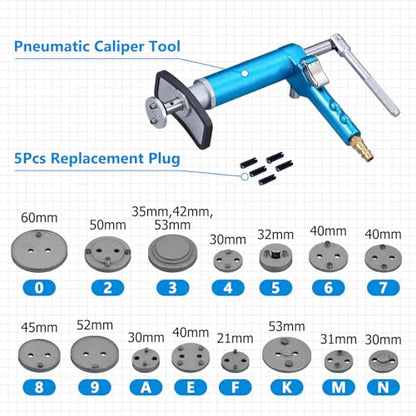 17PCS Pneumatic Brake Caliper Compression Tool Set Brake Piston Wind Back Air Retractor, Universal Air Powered Brake Caliper Rewind Tool Compression Set Pneumatic Tools with 15PCS Air Adapters - size: 17PCS Brake Piston Caliper Compression Tool