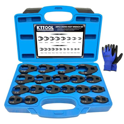 KTPROT 20PC 3/8” and 1/2” Drive Jumbo Crowfoot Flare Nut Wrench Set | Metric Tool 8 to 32 mm Sizes,Flare Nut Wrench set for 3/8in and 1/2in Drive Ratchet - color: 20pcs