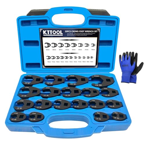 KTPROT 20PC 3/8” and 1/2” Drive Jumbo Crowfoot Flare Nut Wrench Set | Metric Tool 8 to 32 mm Sizes,Flare Nut Wrench set for 3/8in and 1/2in Drive Ratchet - color: 20pcs