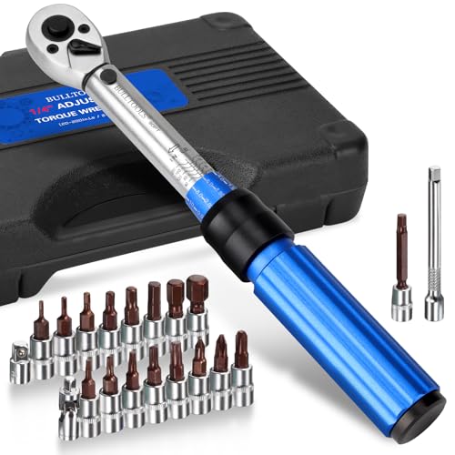 BULLTOOLS ‌1/4 Inch Drive Click Torque Wrench Set, 20-200 in.lb / 2.26-22.6 Nm Inch Pound Torque Wrench 90-Tooth Bike Torque Wrench Set with ±3% Accuracy for Bicycle and MTB Repair