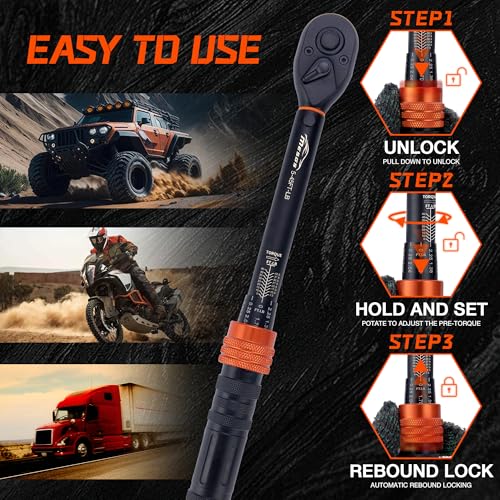 3/8-Inch Drive Torque Wrench, 5-45 Ft-Lb (6.8-61 Nm), 3% Accuracy, 72-Tooth Dual-Direction Mini Torque Wrench with Reversible Head, Quick Release, Dual Scale for Bike - size: 3/8”DR 「5-45 FT-LB」