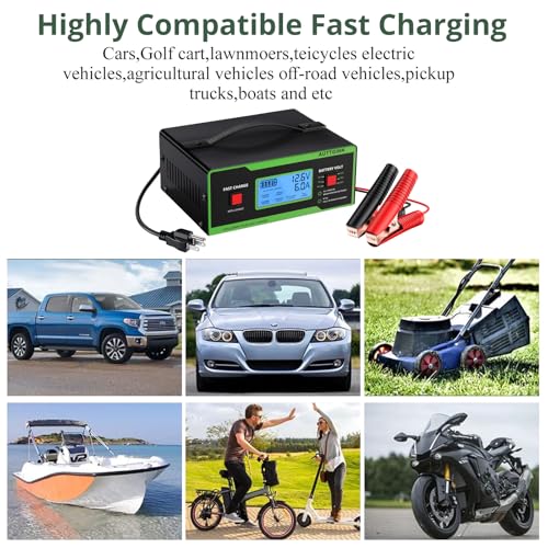 8 Volt Battery Charger 0-14A Smart Adjustable Golf Cart Battery Charger and Maintainer with Cable Clamps and Handle,Smart Trickle Charger for 6/8/12/14/16/24V Batteries - color: Green