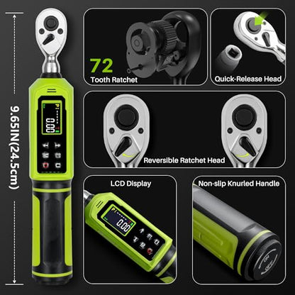 Digital Torque Wrench 1/4" Drive-4-266In.Lb for Bike Motorcycle | Electric Torque Wrench(0.45-30N.m),Vibration Buzzer LED Indicator,±2% Accuracy 5 Units for Precision Parts Engine DIY - size: 1/4" 4-266 In.Lb