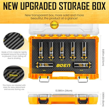 BOEN 7-Piece 1/2" Drive Impact Socket Set, Deep Metric Lug Nut Socket Set (17, 18, 19, 21, 22, 23, 24 mm), CR-MO Steel, Deep Embossed and Painted Marking, 6-Point Design