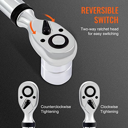 VEVOR Digital Torque Wrench 1/2" Drive(25-250ft.lb/34-340n.m), ±2% Torque Accuracy, 3-Mode Adjustable Electronic Torque Wrench with LED Buzzer Calibration - size: 25-250 FT.LB, style: 1/2-Inch