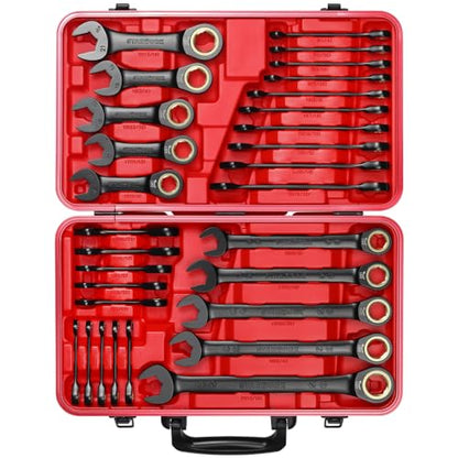 STARWORK TRUE MECHANIC™ 30-Piece 2-IN-1 Ratcheting Wrench Set, 120-Tooth, SAE&Metric, Gift Series with Red Case, Professional