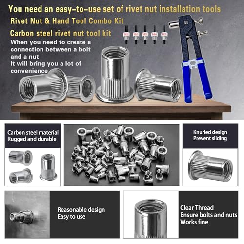 ASKWAY Metric Rivet Nut Tool Set 580pcs Threaded Rivet Nut Tool Kit | Carbon steel rivet nuts (M8, M6, M5, M4, M3), including rivet nut installation tools for easy and quick installation