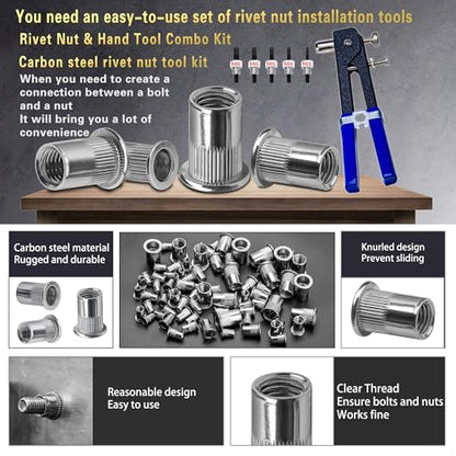 ASKWAY Metric Rivet Nut Tool Set 580pcs Threaded Rivet Nut Tool Kit | Carbon steel rivet nuts (M8, M6, M5, M4, M3), including rivet nut installation tools for easy and quick installation