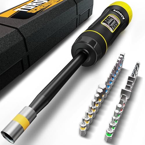 Long Shank Torque Screwdriver Set, 2-22 Inch Pounds lbs, 32 Piece 1/4" Drive Torque Screwdriver Wrench with S2 Steel Bits for Bicycle Mechanics, Mechanical Equipment, and Mounting - size: 2-22inch L