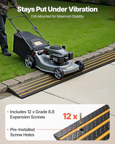 VEVOR Car Driveway Rubber Curb Ramp, 33069 lbs Load Capacity, 2.6 inch Rise Curbside Bridge Ramp with Yellow Reflective Strips, Suitable for Loading Dock, Warehouse, Garage, Sidewalk (3 Pack) - size: 48.8-inch-Long (3 Pack)