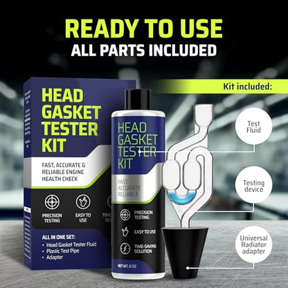 FORTIVO Head Gasket Tester Kit – Over 100 Tests, Complete Combustion Leak Test System with Universal Radiator Adapter, Works on Cars, Trucks, SUVs and Leak Detection Fluid 8oz