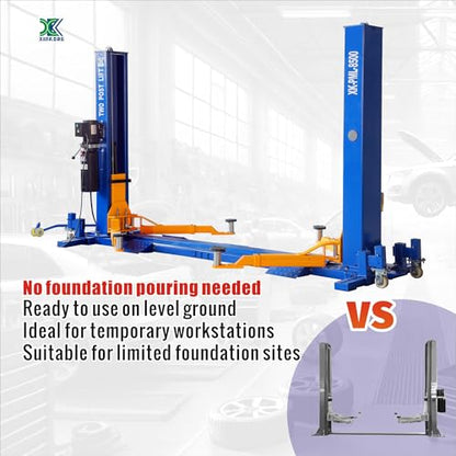 XK Mobile 2 Post Car Lift 8500 lb Portable Base 220V with Wheels 8500 | Auto Lift Bilateral Unlocking,Adjustable 2-Section Arms Design for Trucks, SUVs, Vehicles Home Garage and Shop Repair