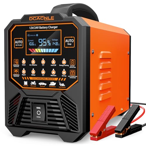 DCACNLE 12V/24V 0-15A Car Battery Charger Heavy Duty, Smart Trickle Charger | Automatic Maintaine, Desulfator with Overcharge Protection & Auto Shutoffs,Suitable for Various Vehicles&Lead Acid Batteries
