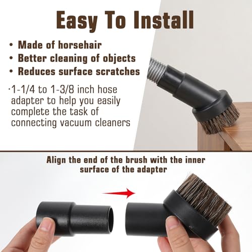 Horse Hair Brush Vacuum Attachment Set 3PCS, Round Dusting Brush for 1.25 Inch Hose, Soft Bristle Vacuum Attachments for Carpet Upholstery Cleaning, Canister Stick Vacuums Accessories