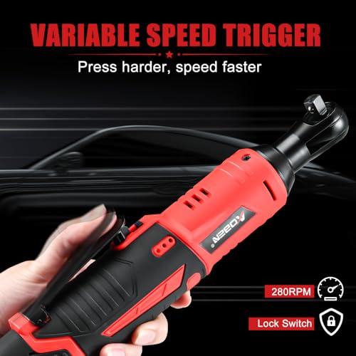 AOBEN Cordless Ratchet Wrench Kit,3/8" ratchet,40 Ft-lbs Electric Power Ratchet Set with Variable Speed Trigger,2 Packs 2000mAh Lithium-Ion Battery And Charger,83 Sockets
