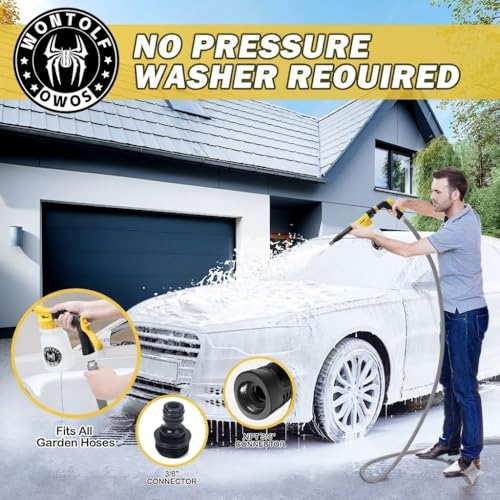 Wontolf Car Wash Foam Gun Foam Sprayer - Foam Cannon Garden Hose- Car Wash Kit - Snow Foam Blaster with Microfiber Wash Mitt + Storage Bag - Car Accessories for Men - color: yellow