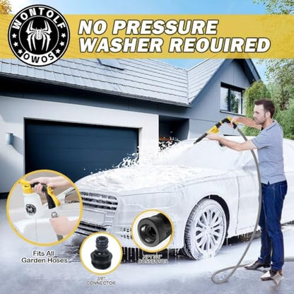 Wontolf Car Wash Foam Gun Foam Sprayer - Foam Cannon Garden Hose- Car Wash Kit - Snow Foam Blaster with Microfiber Wash Mitt + Storage Bag - Car Accessories for Men - color: yellow